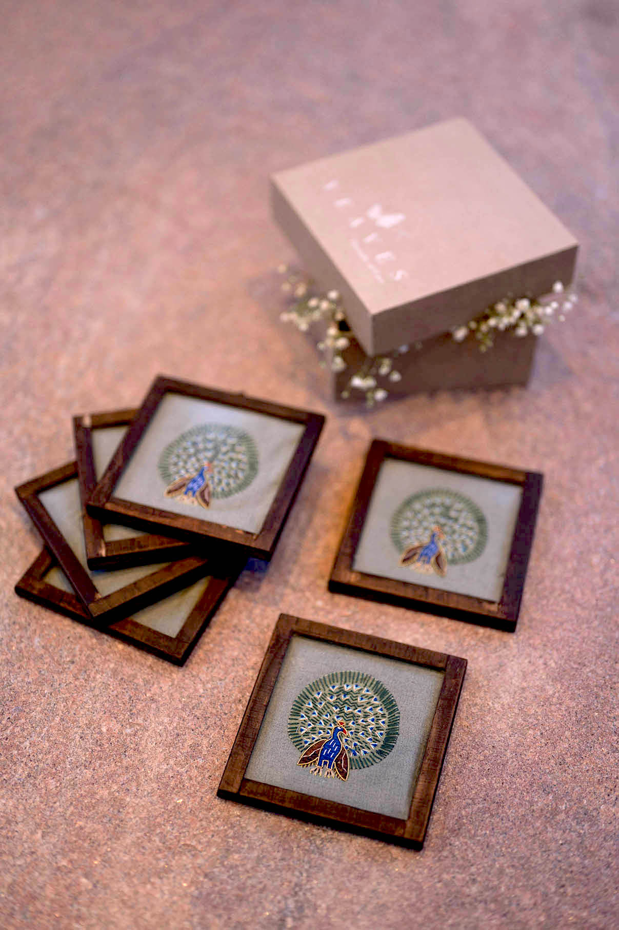 Dancing Peacock Handwoven Coasters - Set Of 2 Pcs