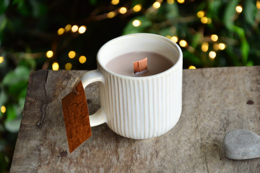 Hazelnut Cappucino | White Stiped Ceramic Mug | Veaves X Armatuer