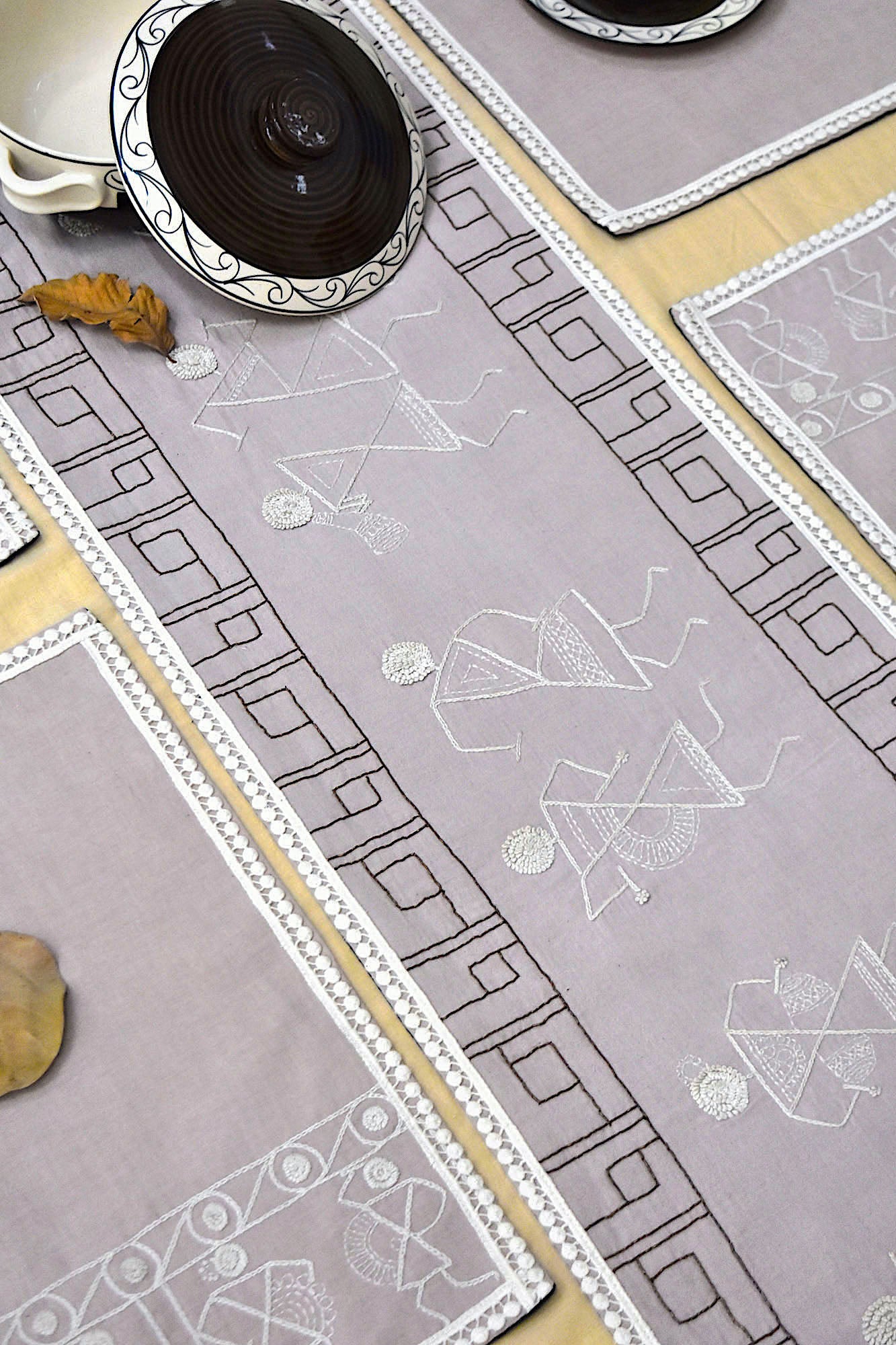 Attin Dining Set of A Table Runner And 8 Table Mats- sold