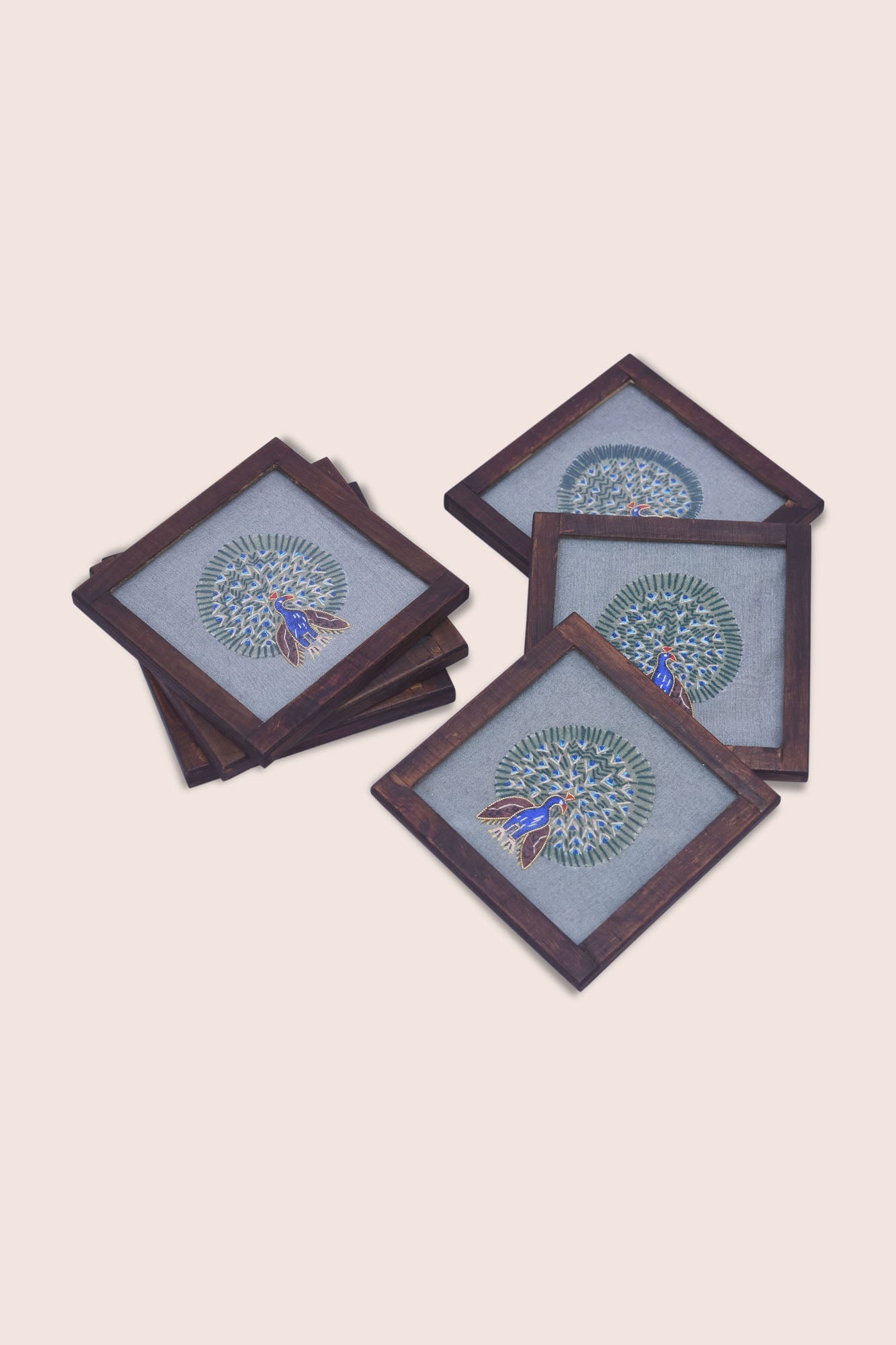 Dancing Peacock Handwoven Coasters - Set Of 2 Pcs