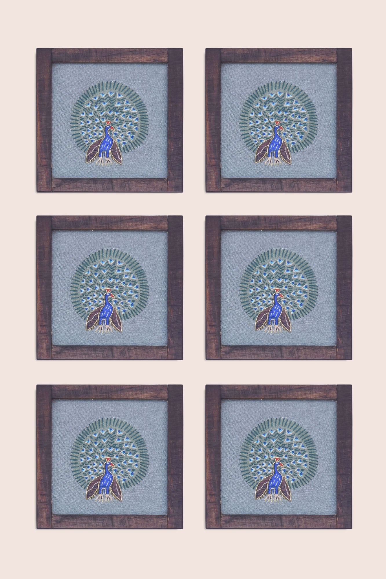 Dancing Peacock Handwoven Coasters - Set Of 2 Pcs
