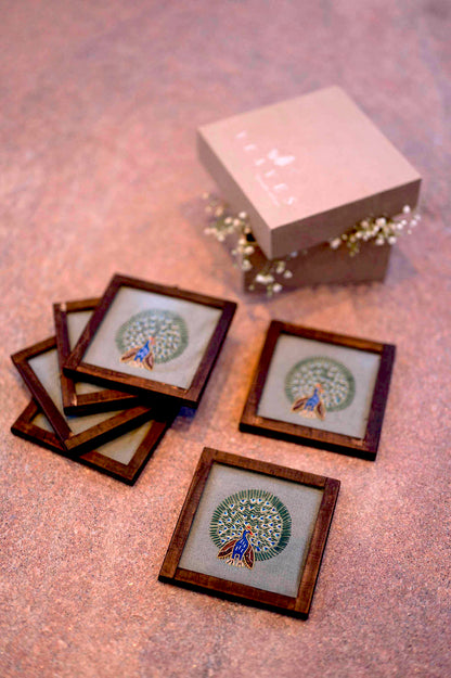 Dancing Peacock Handwoven Coasters - Set Of 2 Pcs