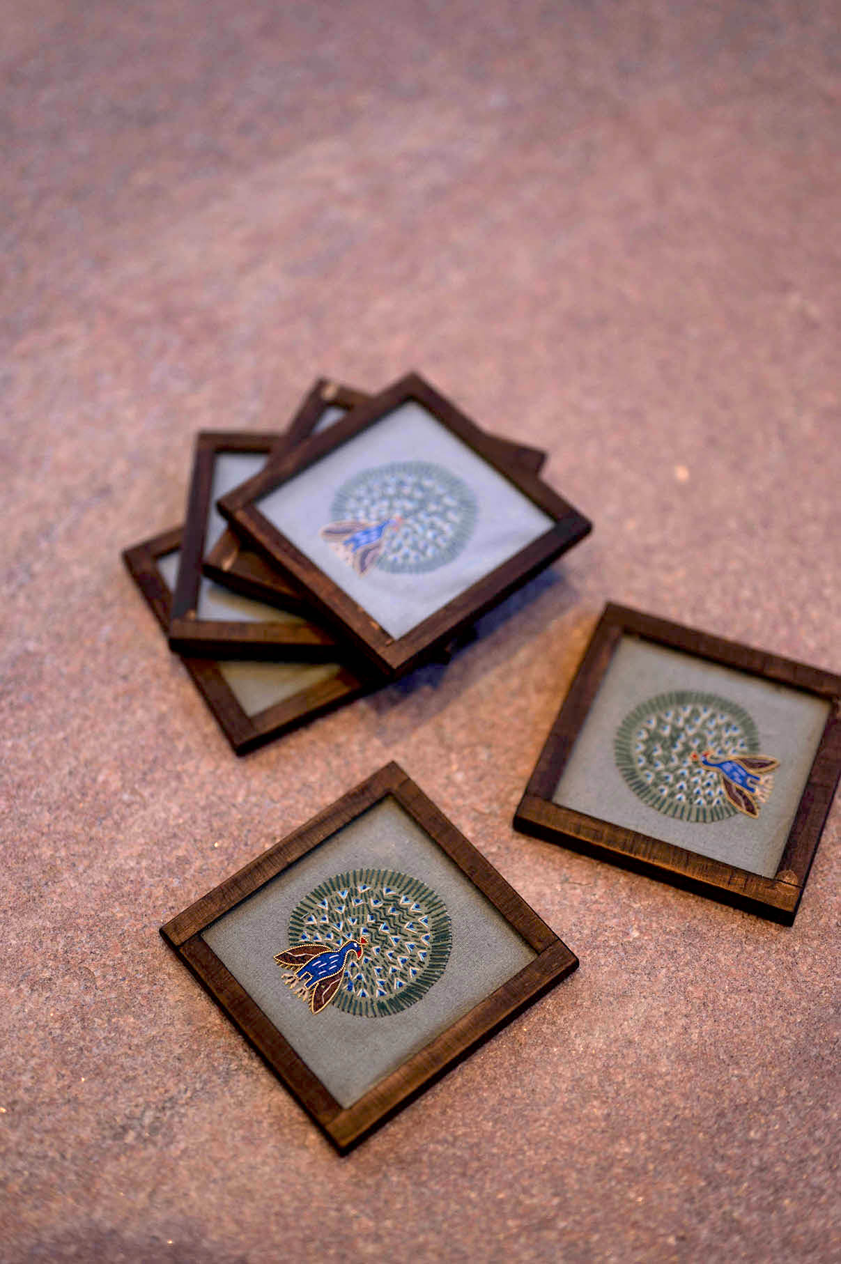 Dancing Peacock Handwoven Coasters - Set Of 2 Pcs