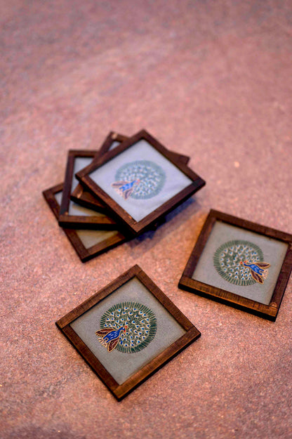 Dancing Peacock Handwoven Coasters - Set Of 2 Pcs